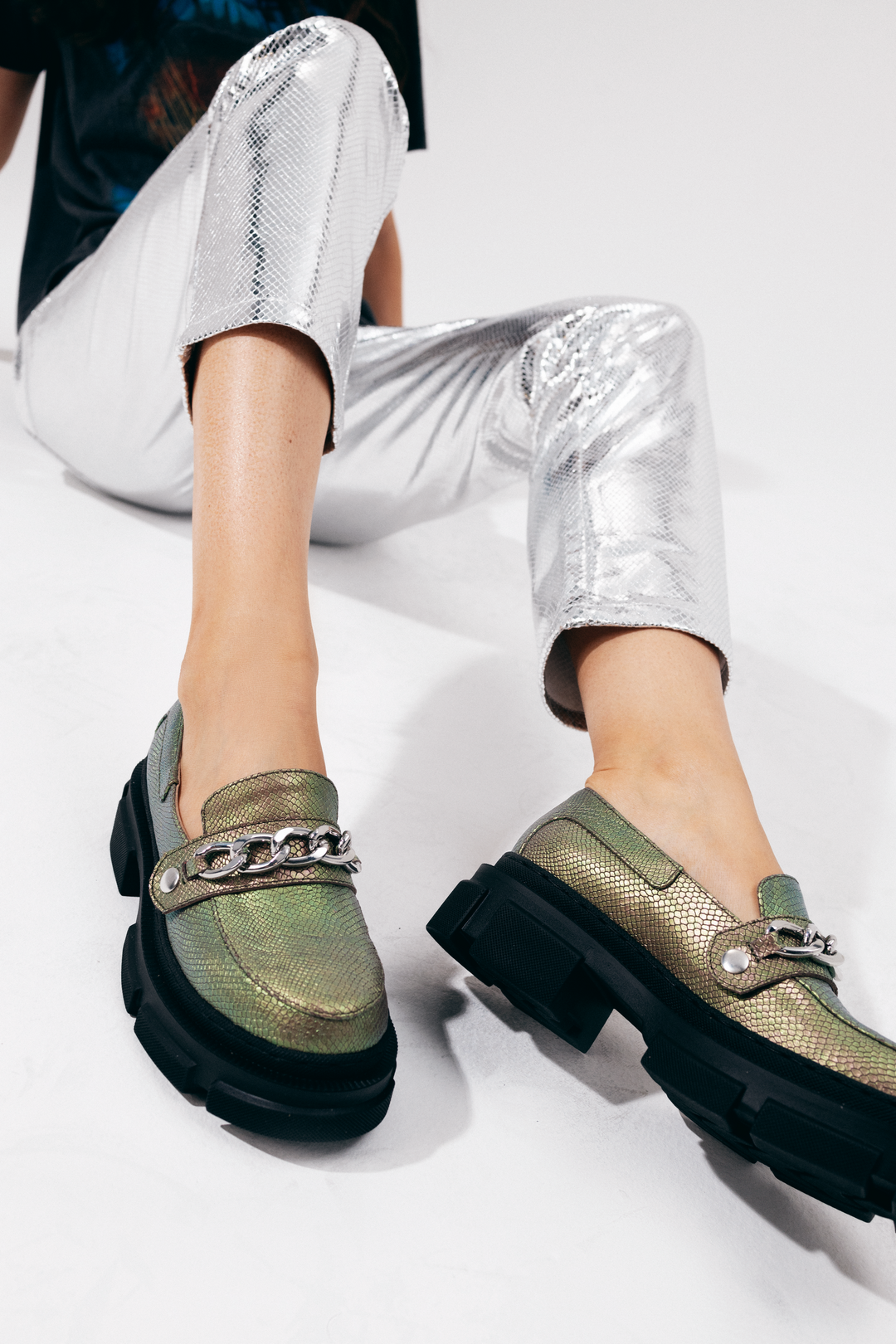 Da Vinci Loafers Green Snake