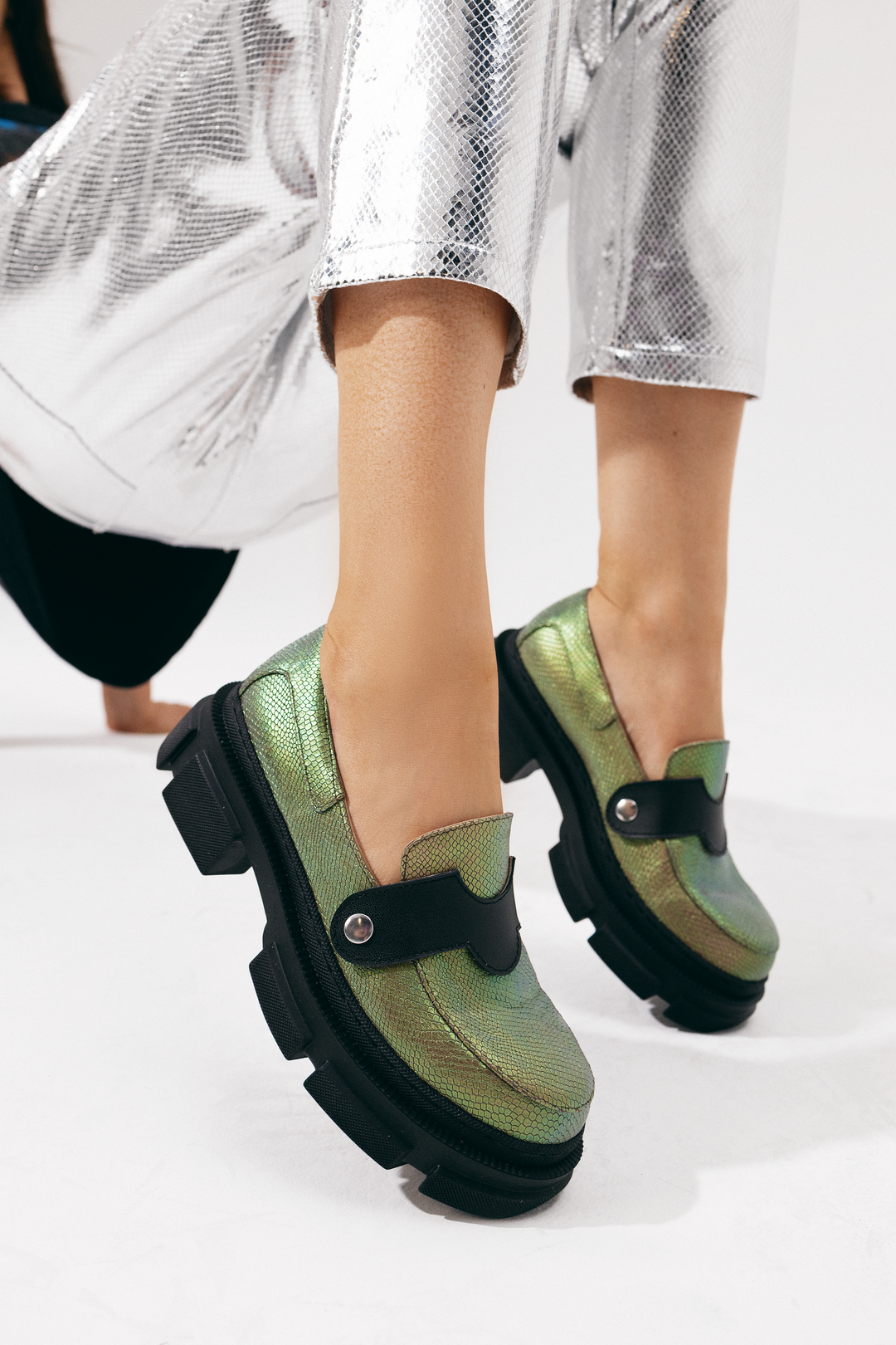 Da Vinci Loafers Green Snake