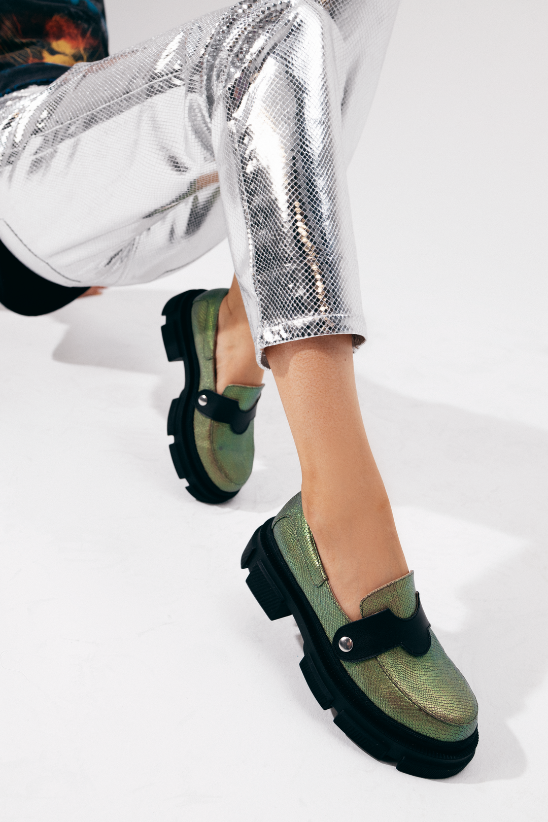 Da Vinci Loafers Green Snake