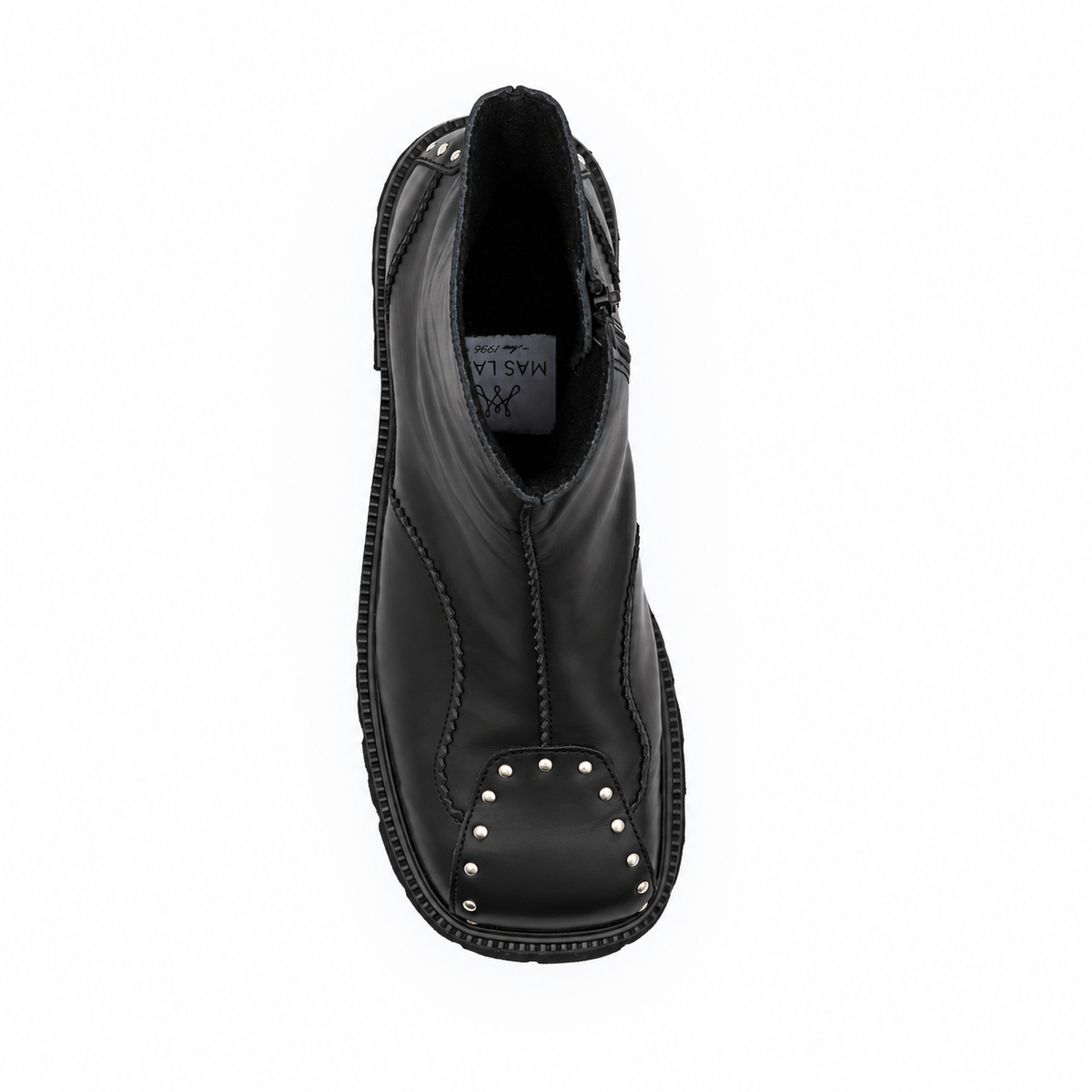 "Latte boots, black leather"