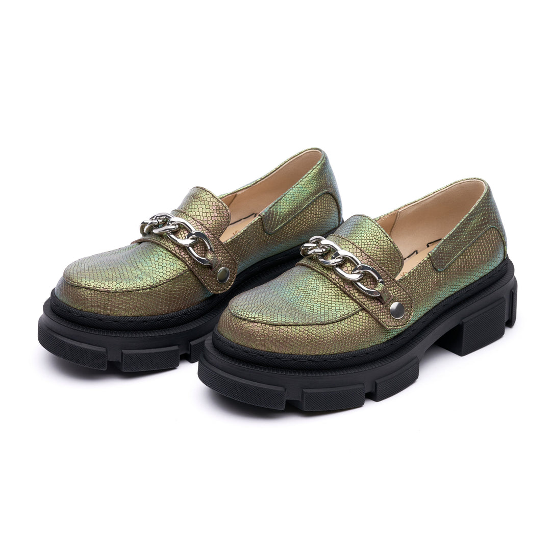 Da Vinci Loafers Green Snake