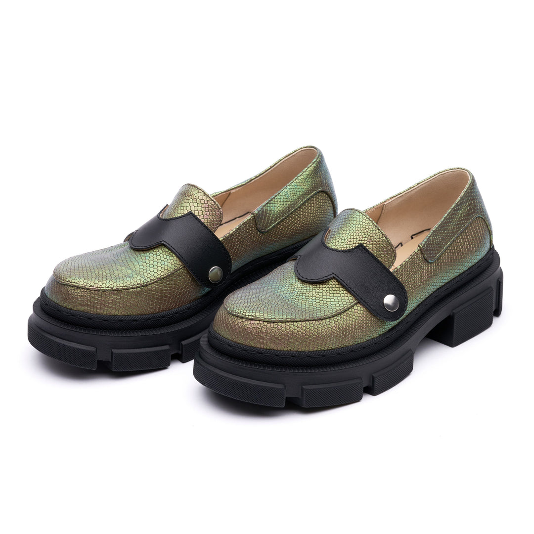 Da Vinci Loafers Green Snake