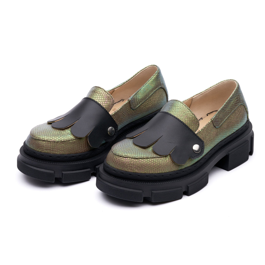 Da Vinci Loafers Green Snake