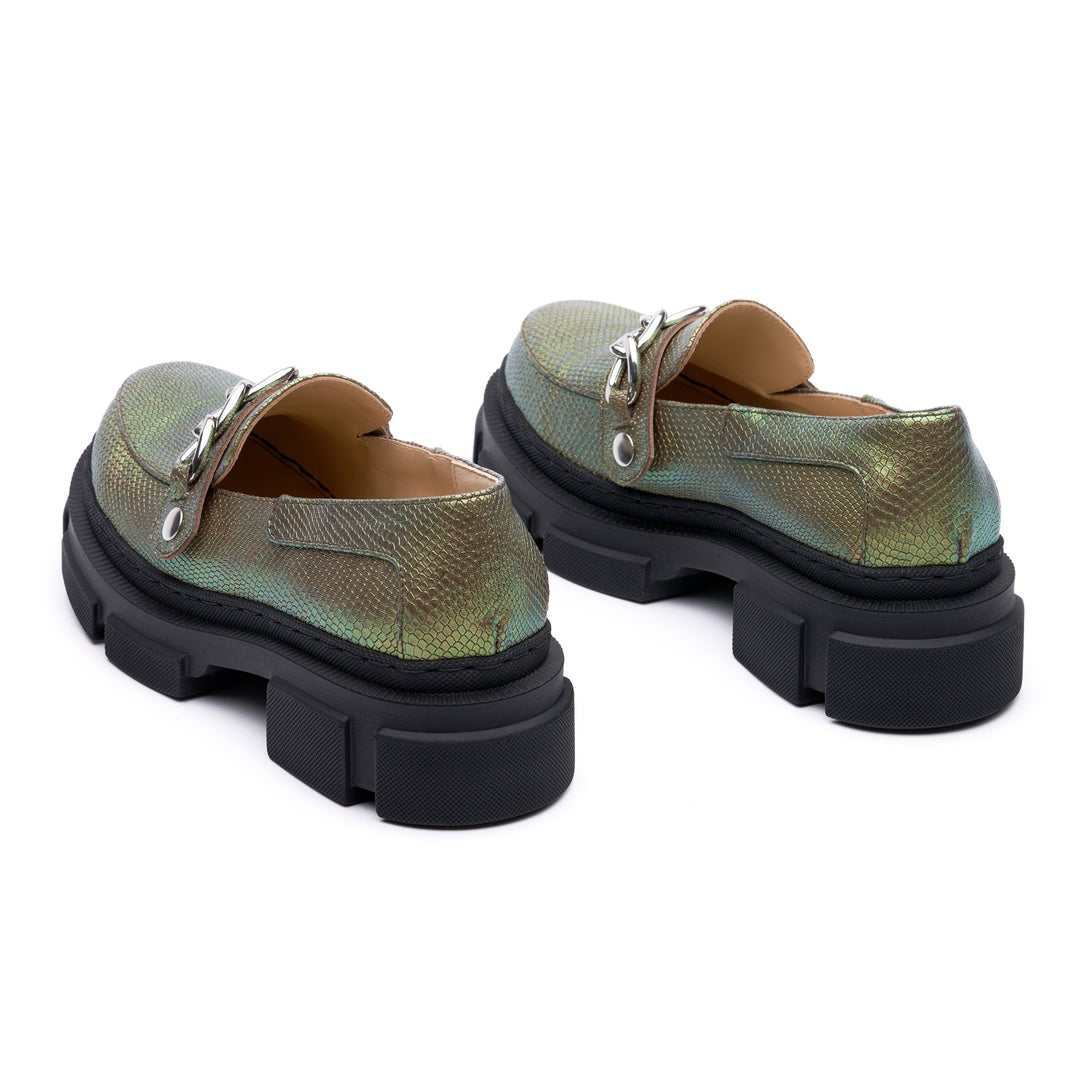 Da Vinci Loafers Green Snake