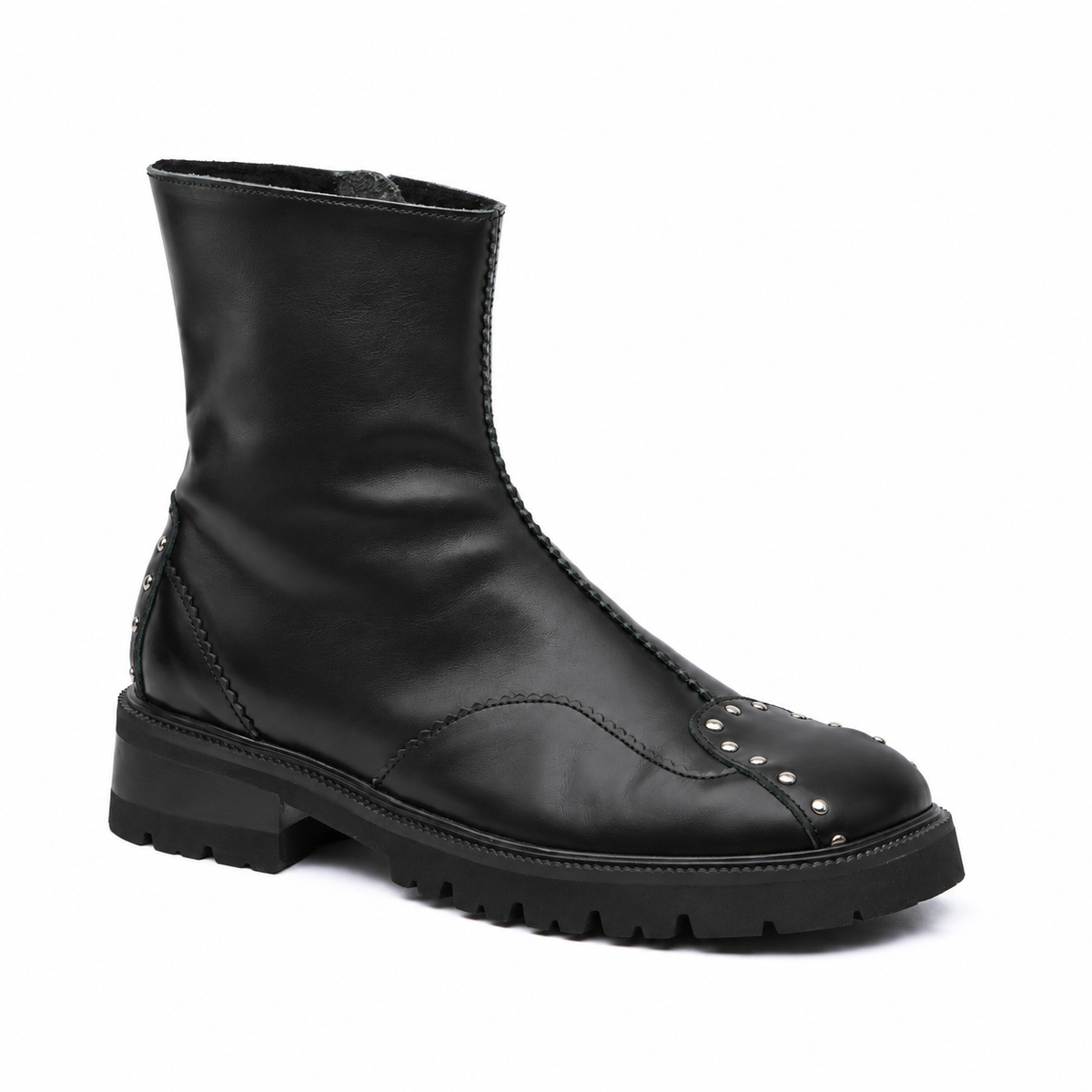 "Latte boots, black leather"