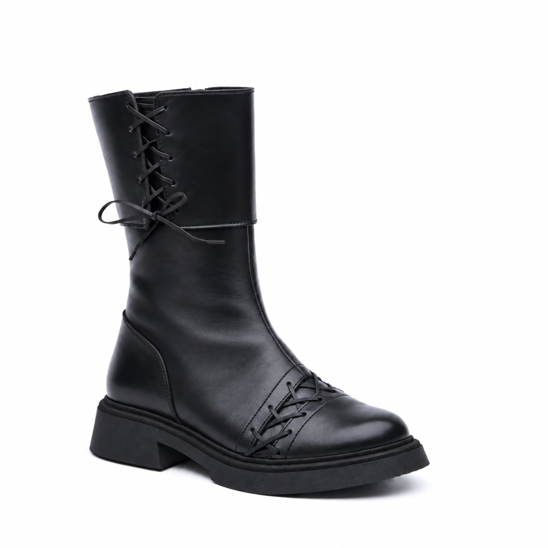 "Croissant Boots, Black leather"