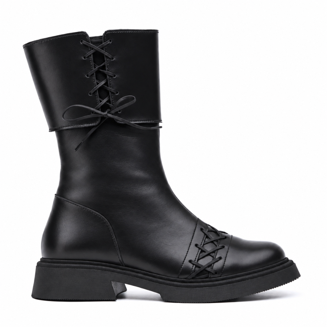 "Croissant Boots, Black leather"